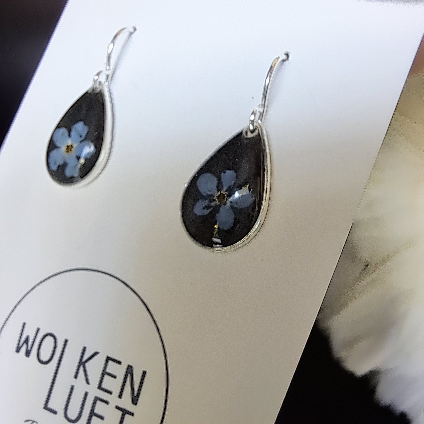 FORGET-MY-NOT earrings, silver/black