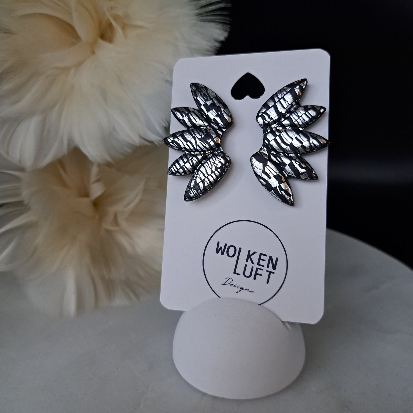 WINGS statement stud earrings, black/silver