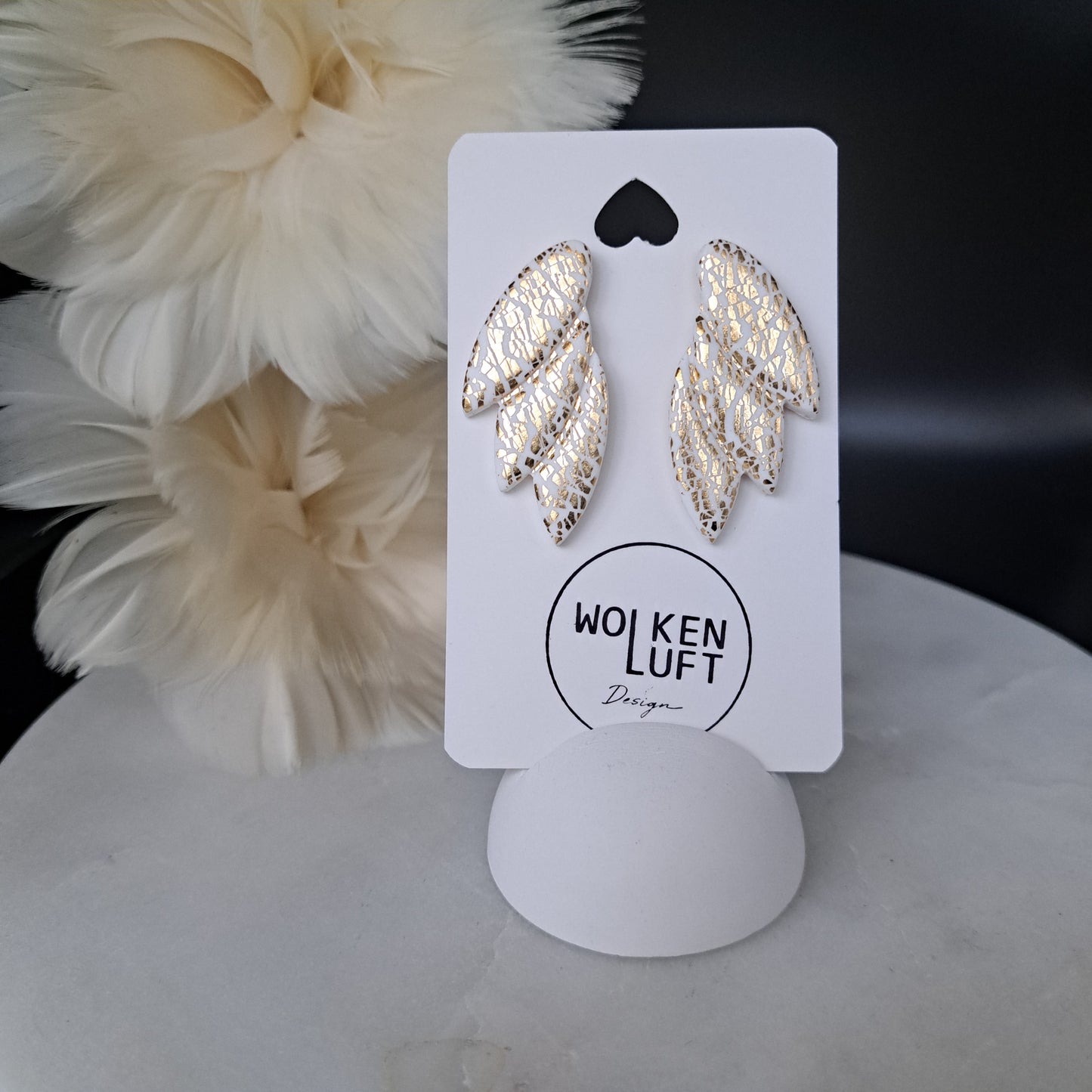 ANGEL statement stud earrings, white/gold