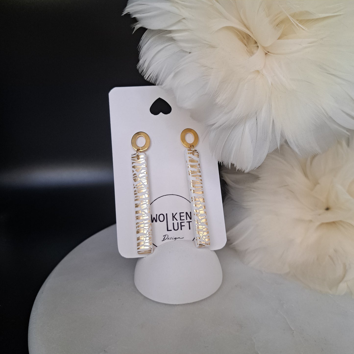 BARSTA GLAM statement earrings, white/gold
