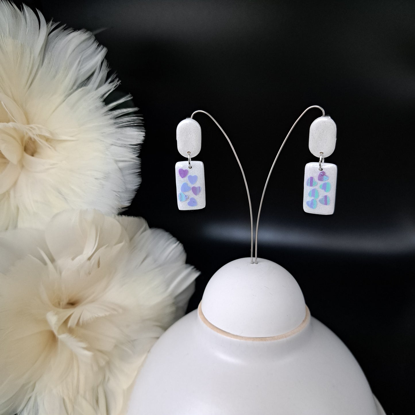 CONFETTI-HEARTS, square, purple-turquoise/white/silver