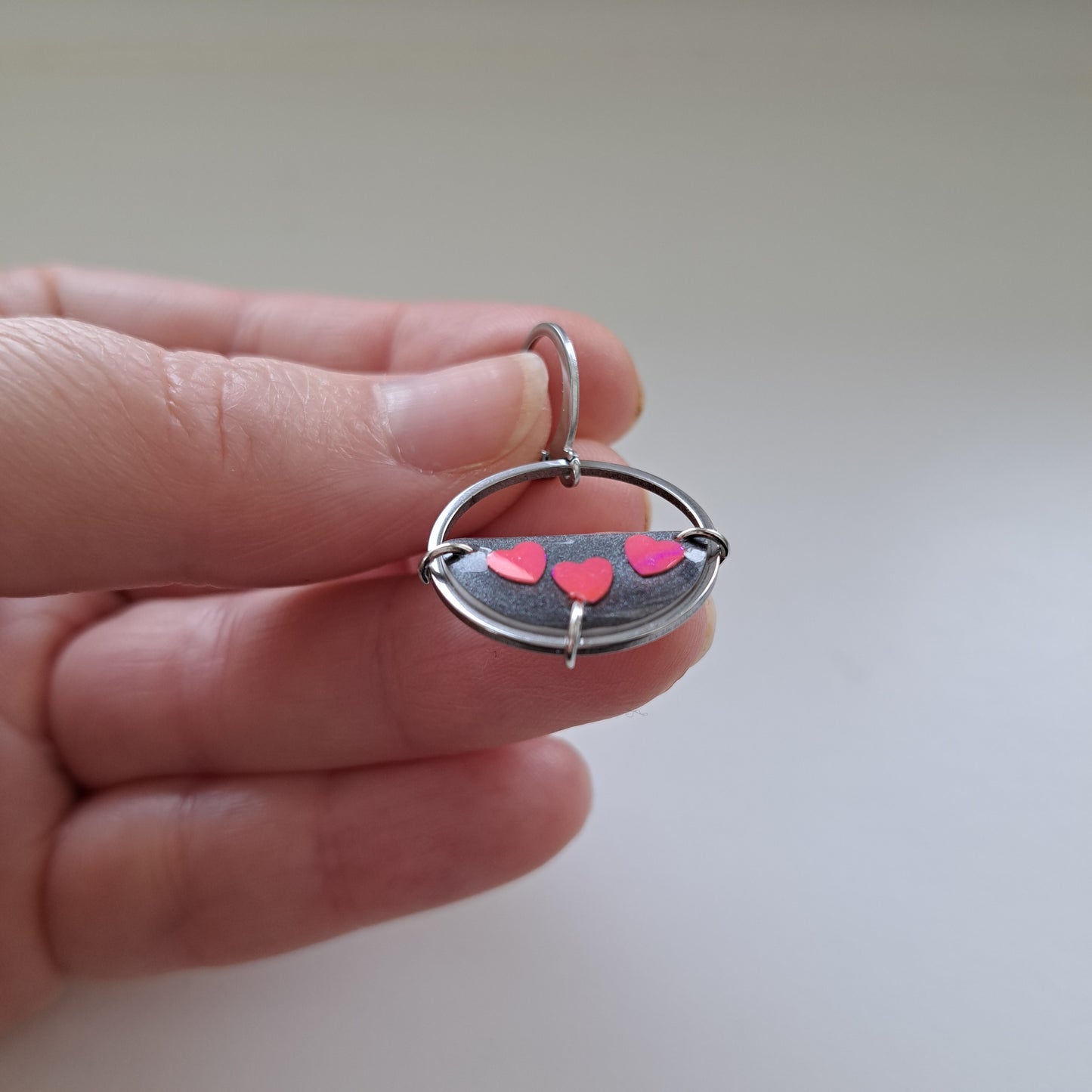 CONFETTI-HEARTS, Kreis, klein, Pink/Silber