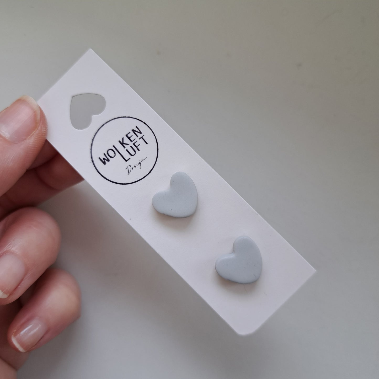 HEATHER heart stud earrings, light gray