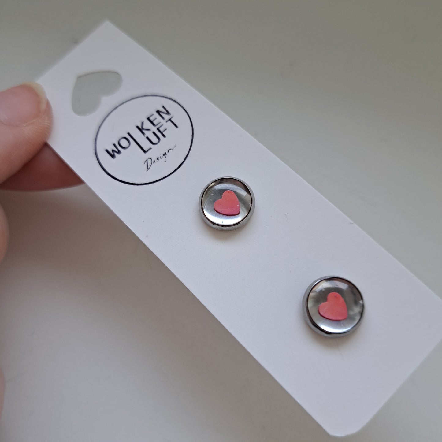 CONFETTI-HEART stud earrings, pink/silver