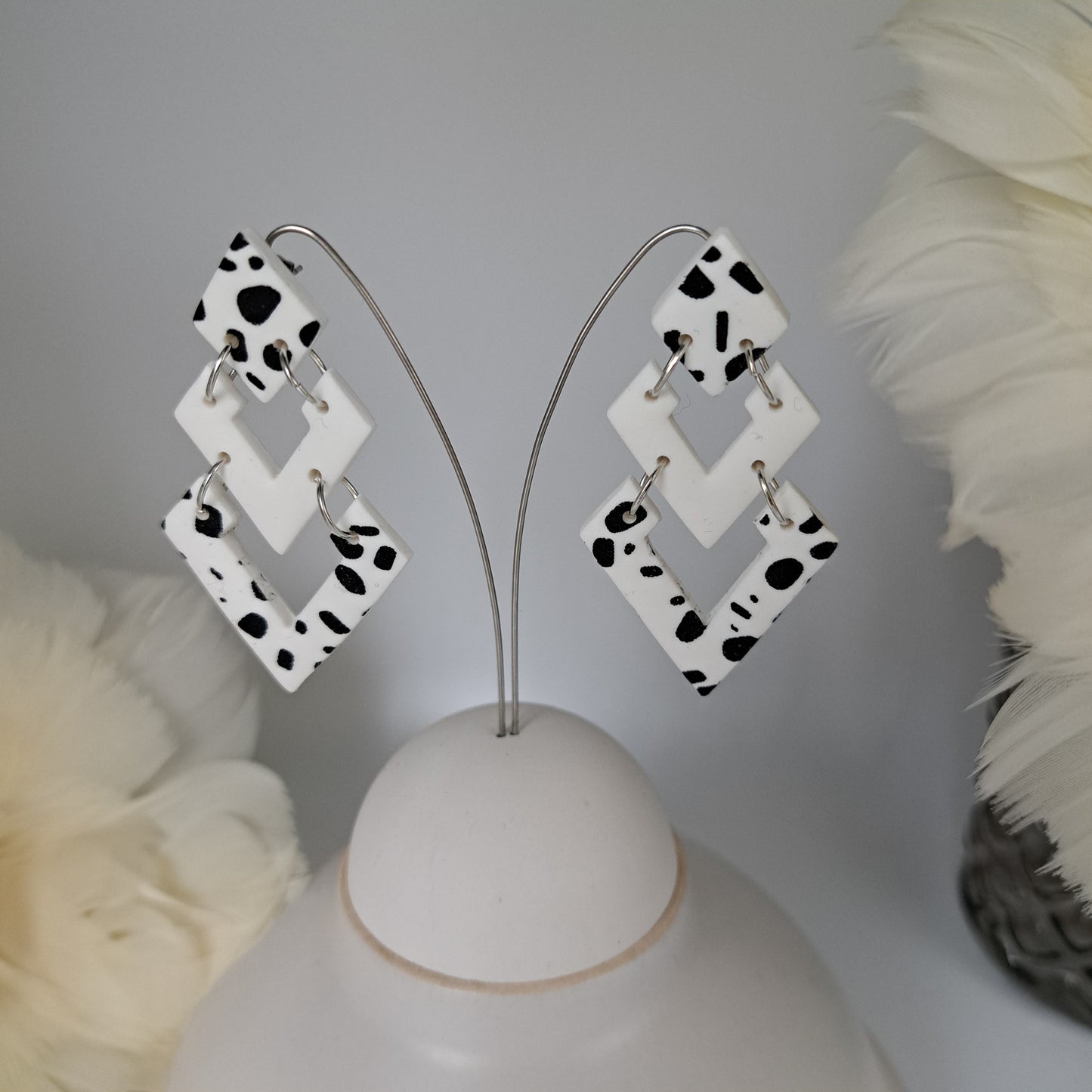 BRENDA statement earrings, 1xwhite/black/silver