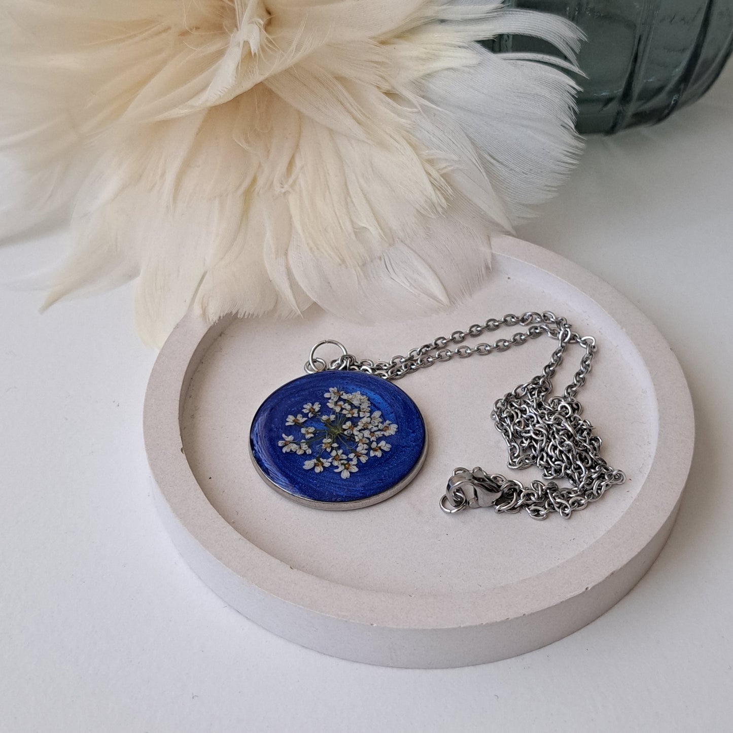 SCHAFGARBE, Kette, rund, Silber/Schwarz od. Blau od. Pink od. Gelb