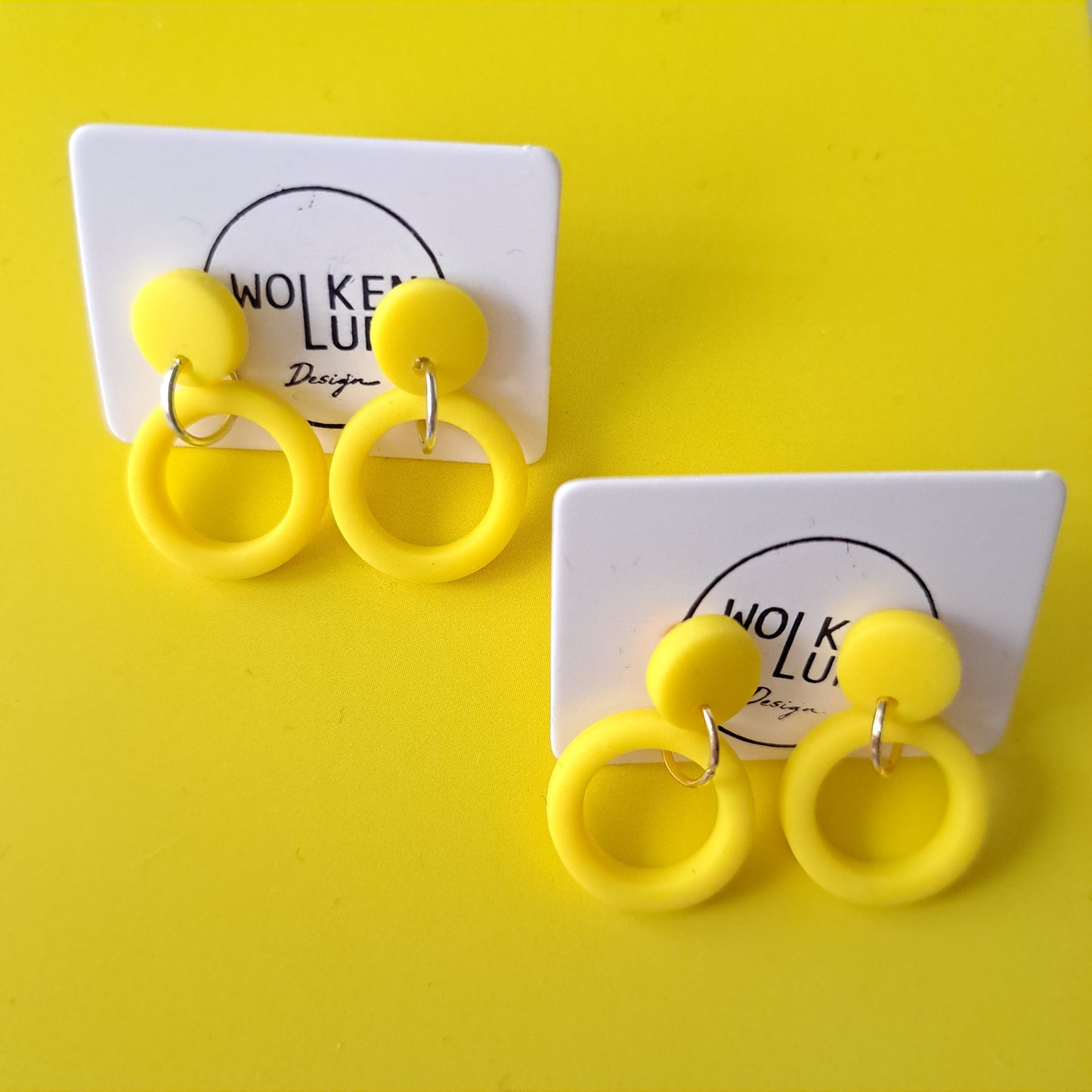 BILLY, kleine Statement-Ohrhänger, Sonnengelb oder Senfgelb oder Buttergelb/Gold oder Silber