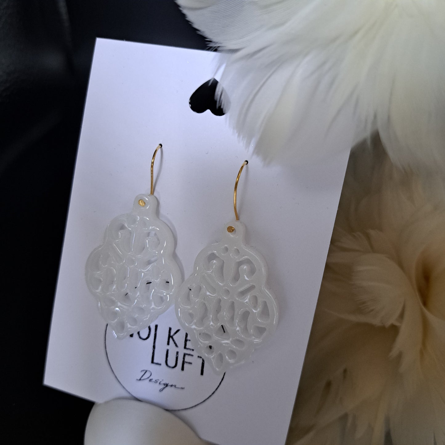 1001 NIGHTS statement earrings, white/gold