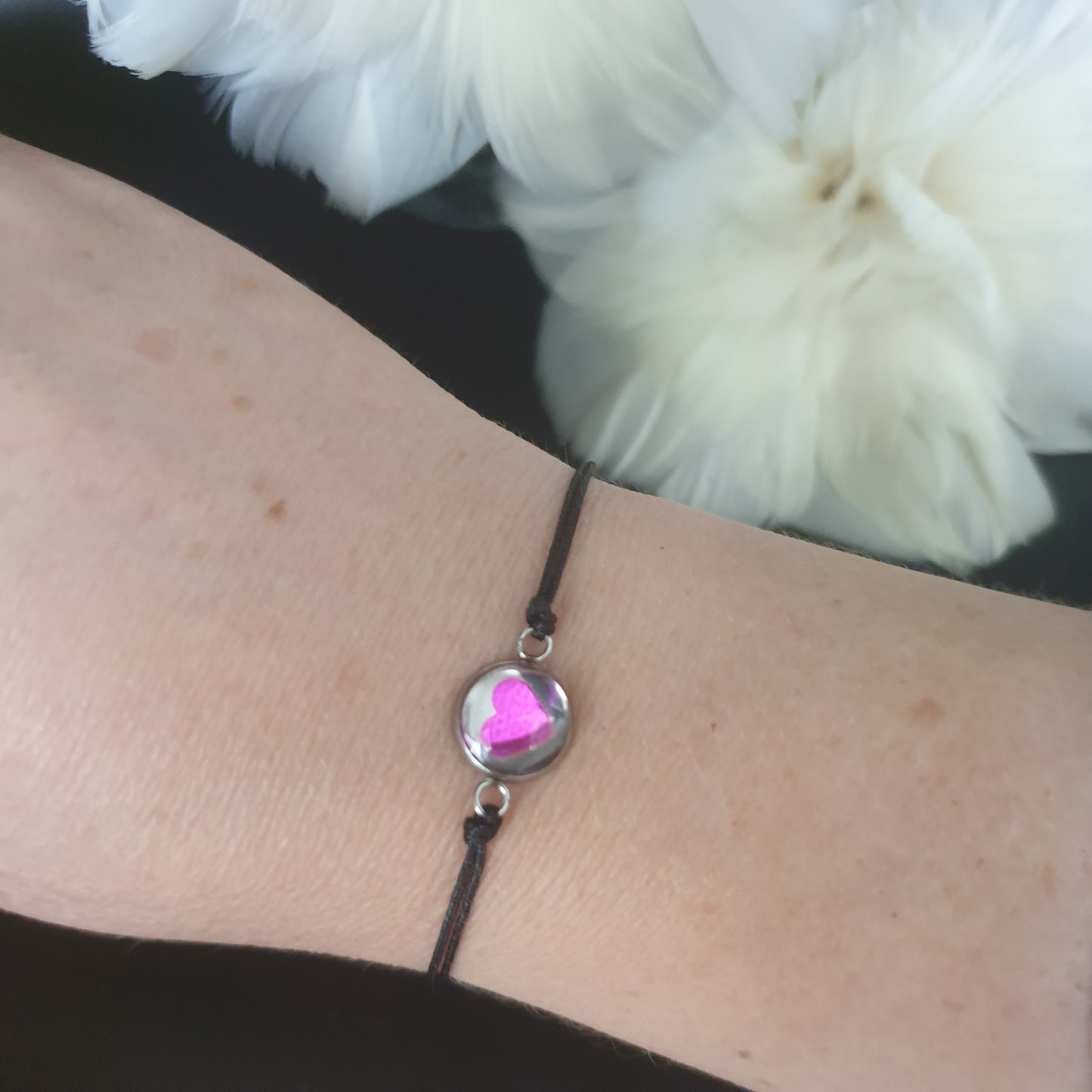 Armband, HERZ Schwarz/Pink