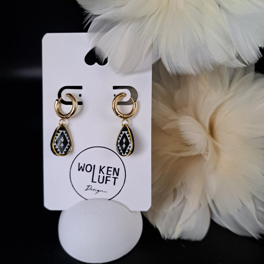 KORA hoop earrings, black/white/gold