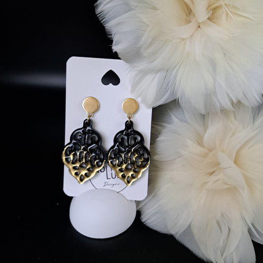 1001 NIGHTS statement earrings, black/gold