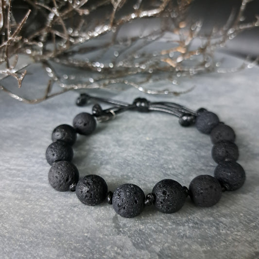 JOHN, bracelet, lava stone 1cm, black