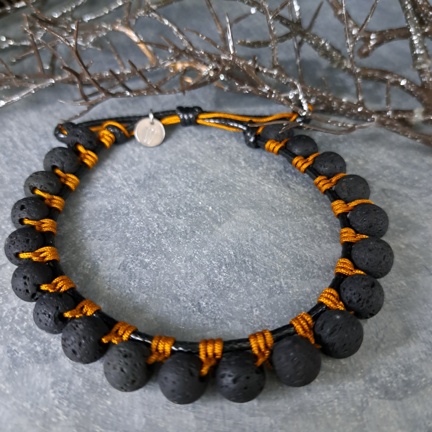 RICK, bracelet, lava stone 8mm, black/mustard