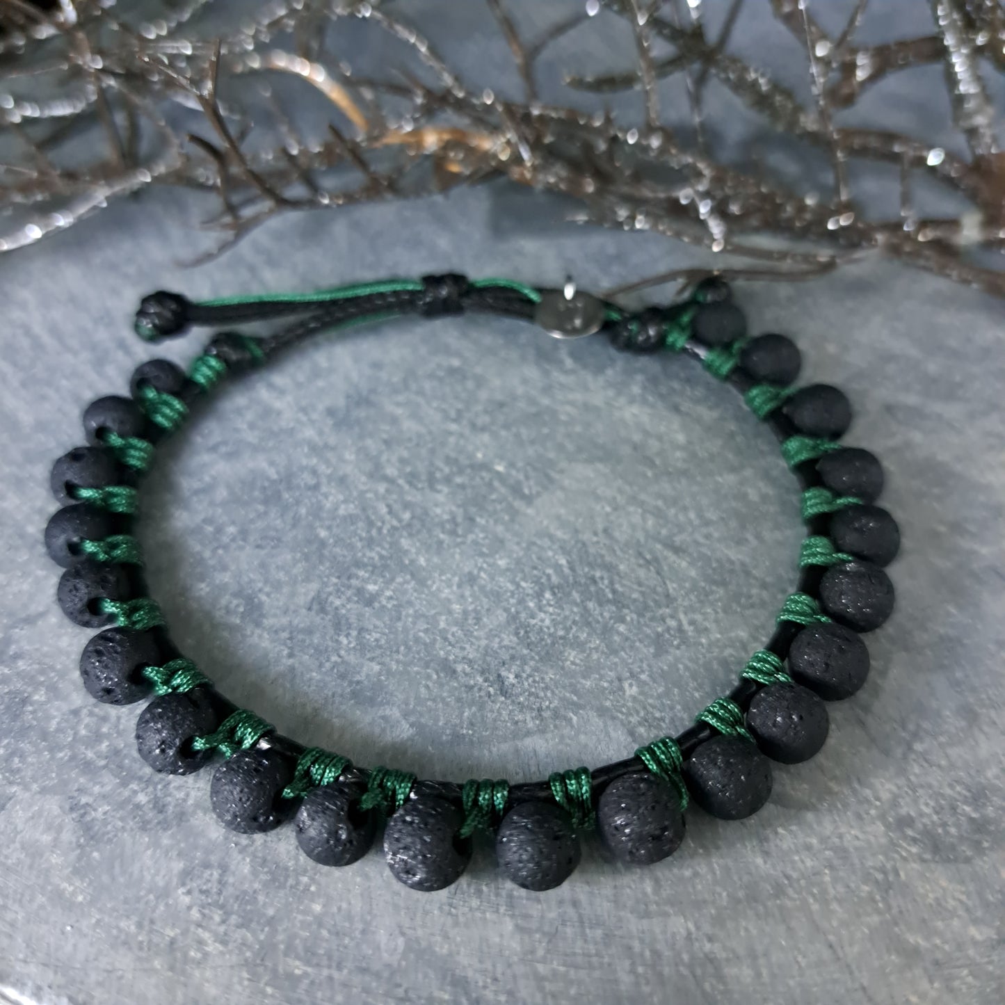 RICK, bracelet, lava stone 6mm, black/green