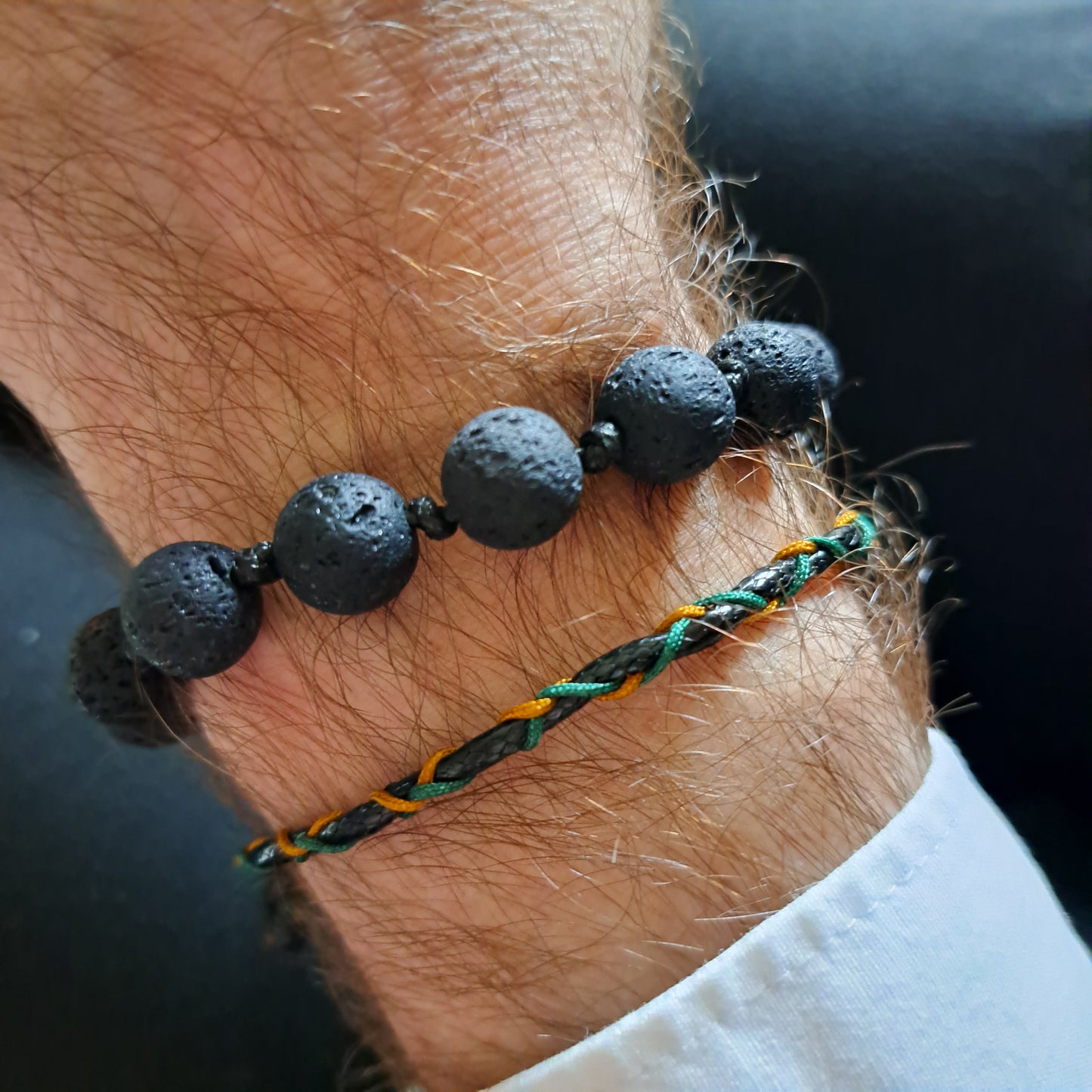 JOHN, bracelet, lava stone 1cm, black