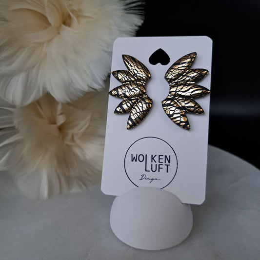 WINGS statement stud earrings, black/gold