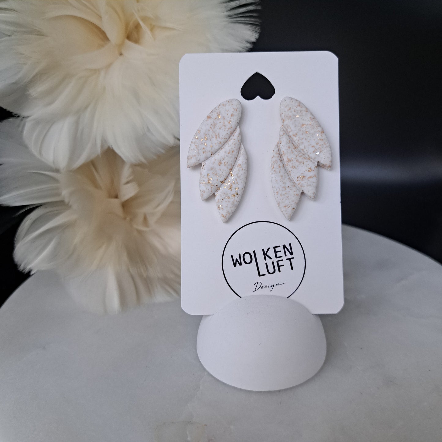 ANGEL statement stud earrings, beige/gold speckled