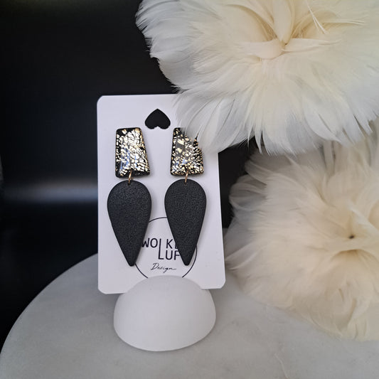 DANA statement earrings, black/gold spotted