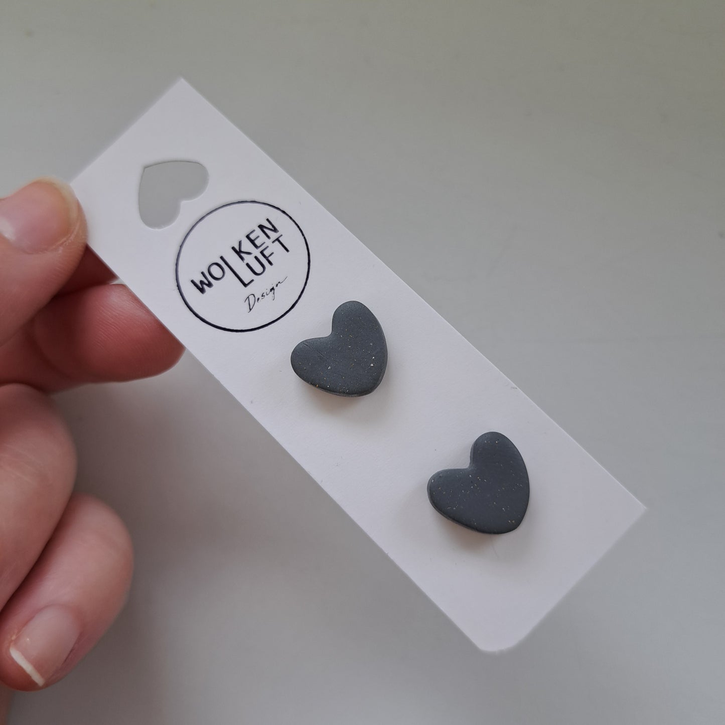 HEATHER heart stud earrings, dark gray