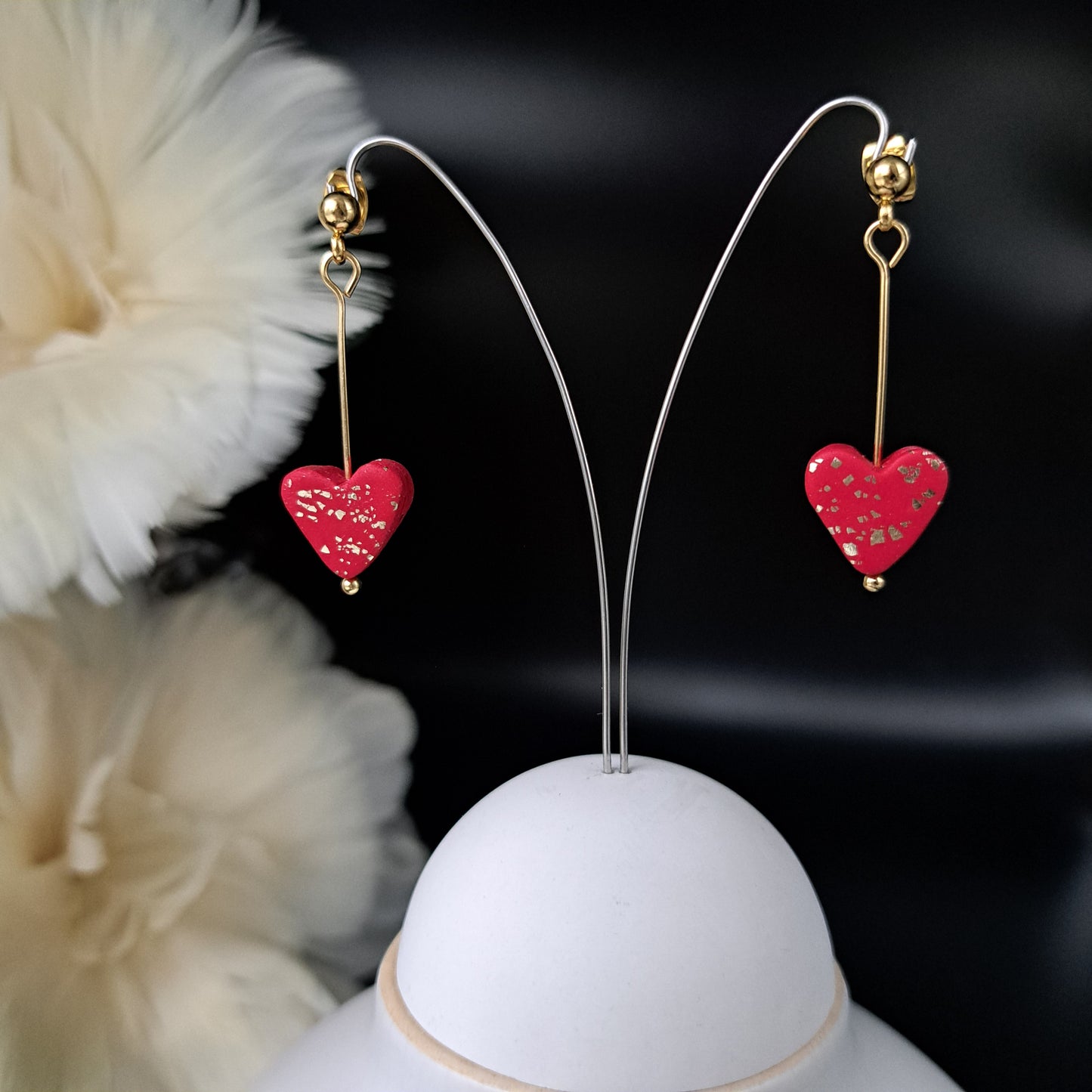 HALY heart earrings, red/gold