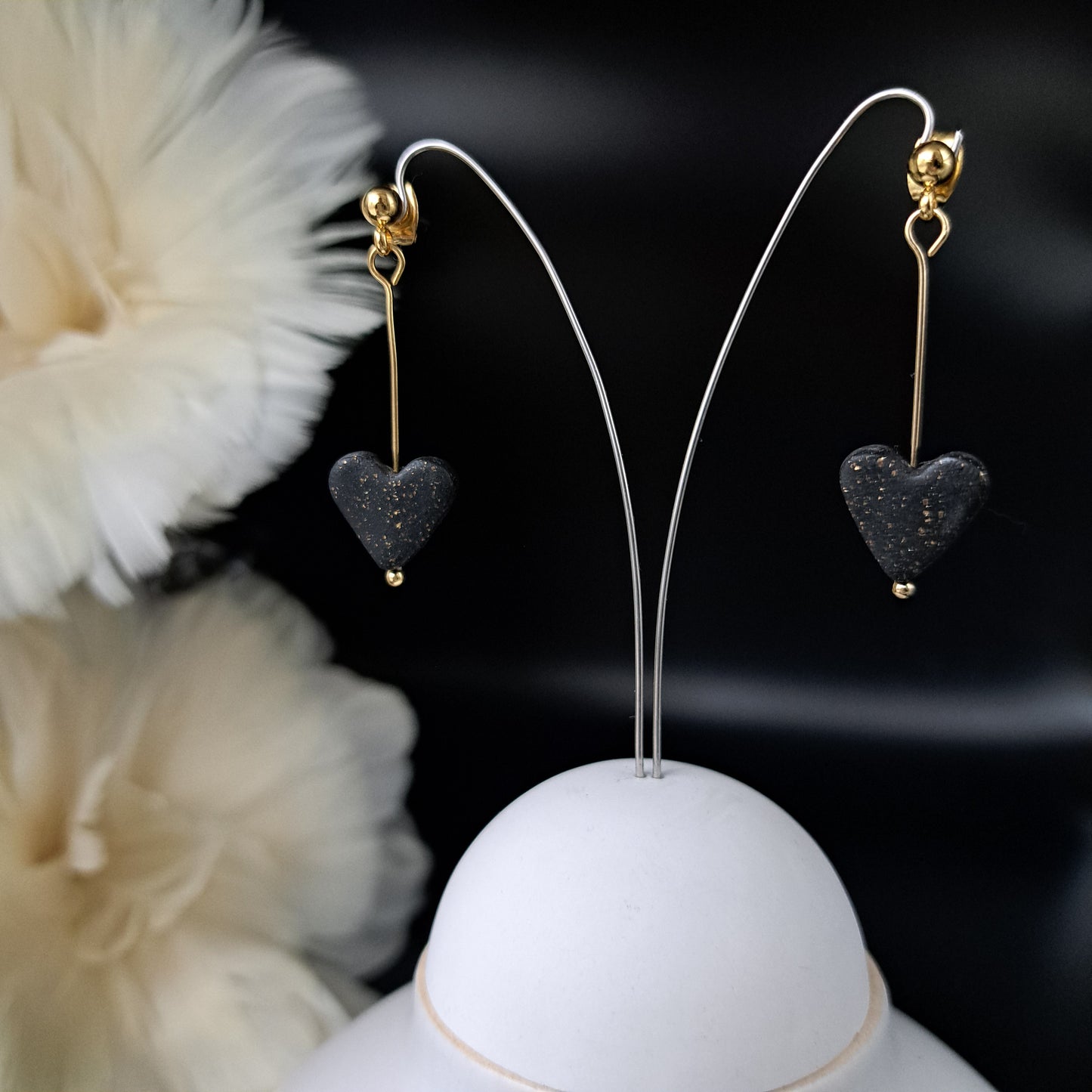 HALY heart earrings, black/gold