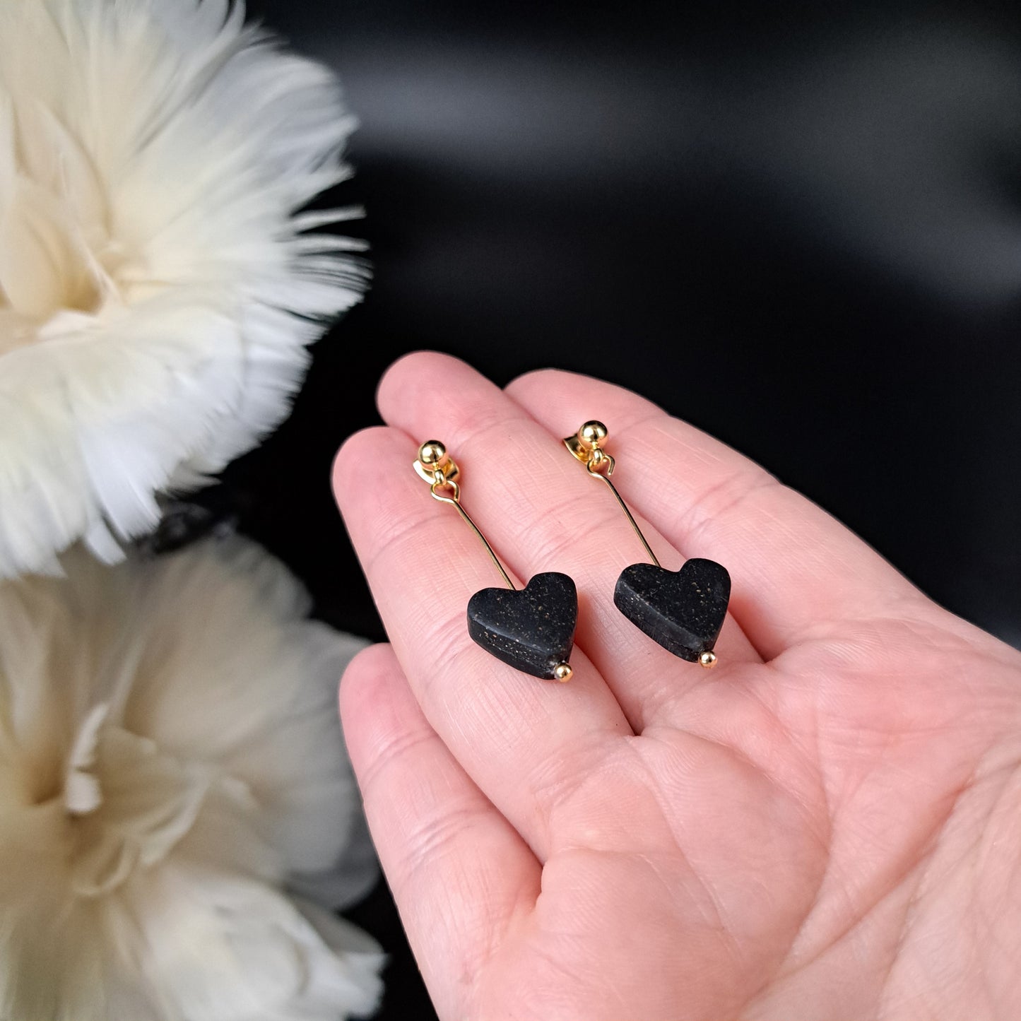 HALY heart earrings, black/gold