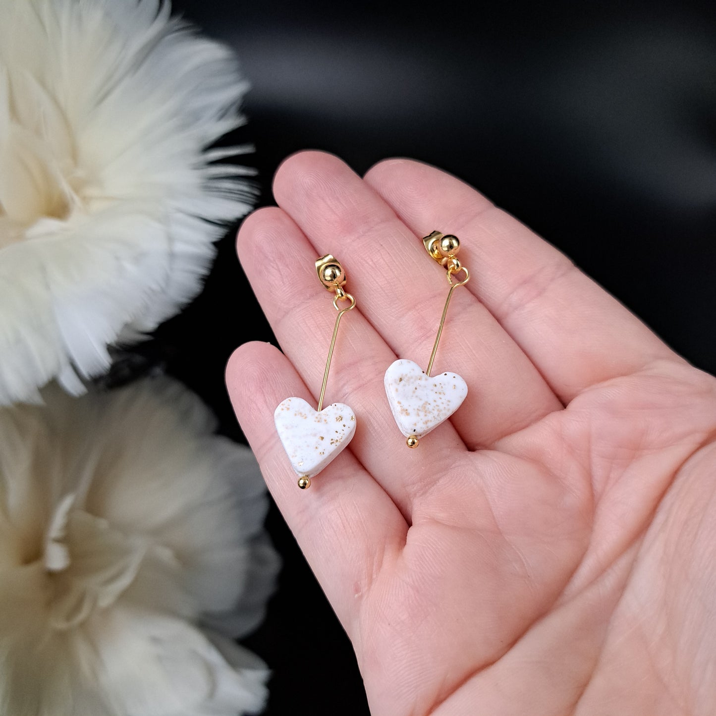 HALY heart earrings, beige/gold