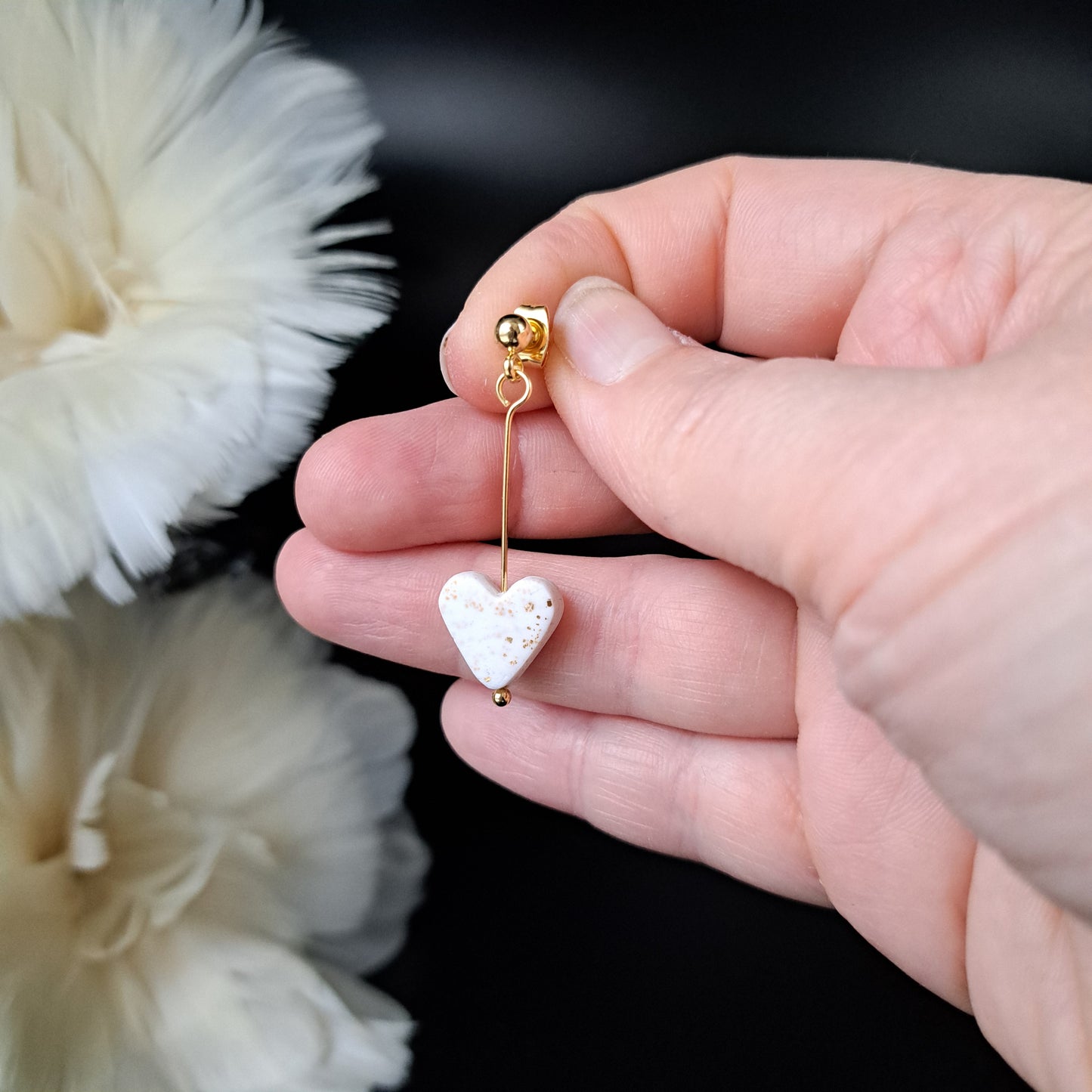 HALY heart earrings, beige/gold