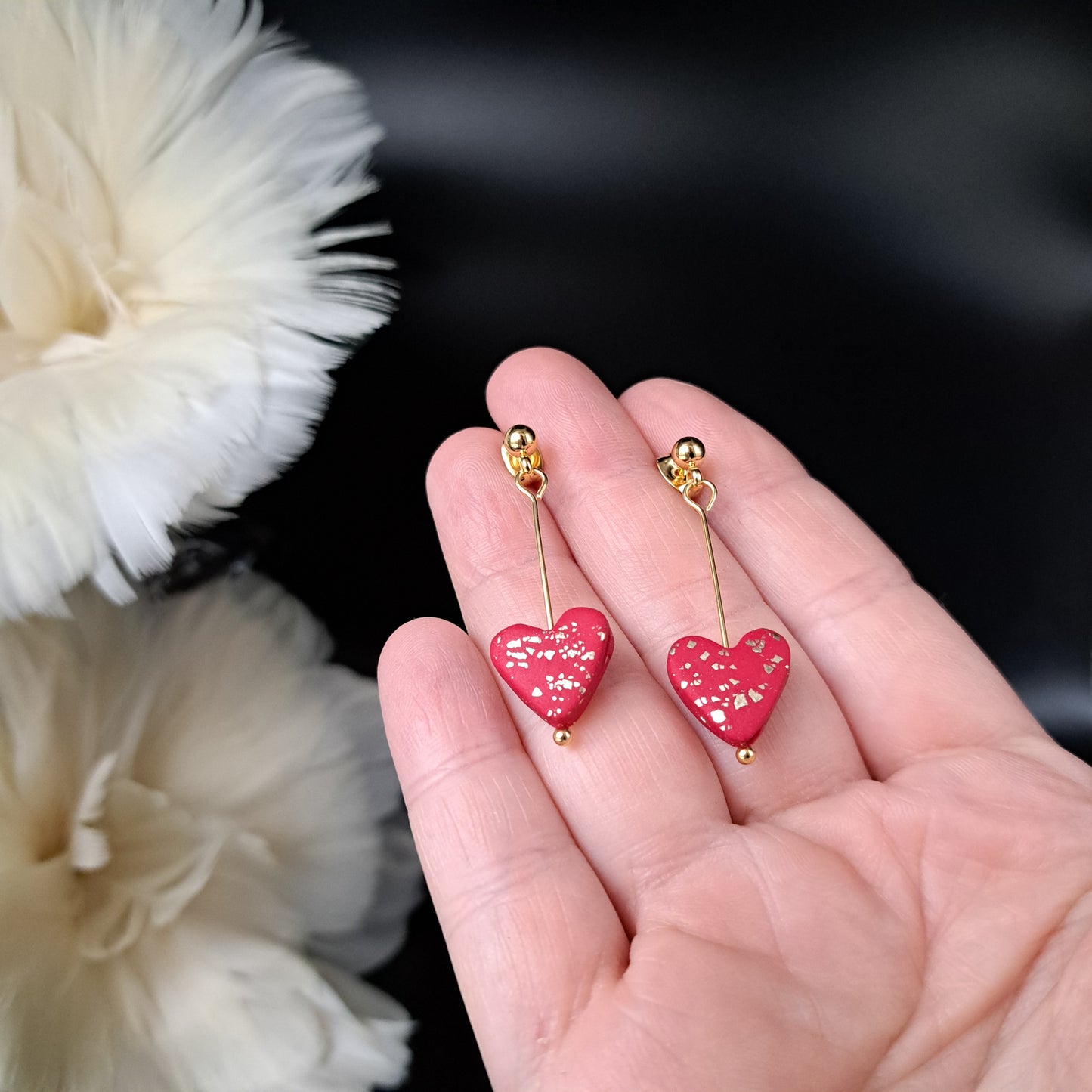 HALY heart earrings, red/gold