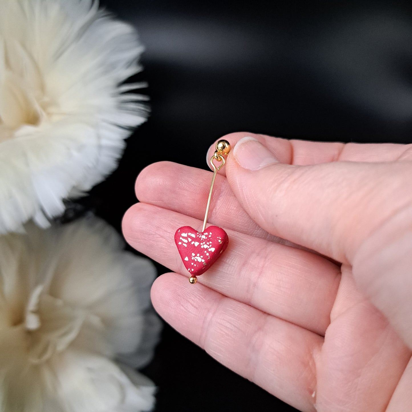 HALY heart earrings, red/gold