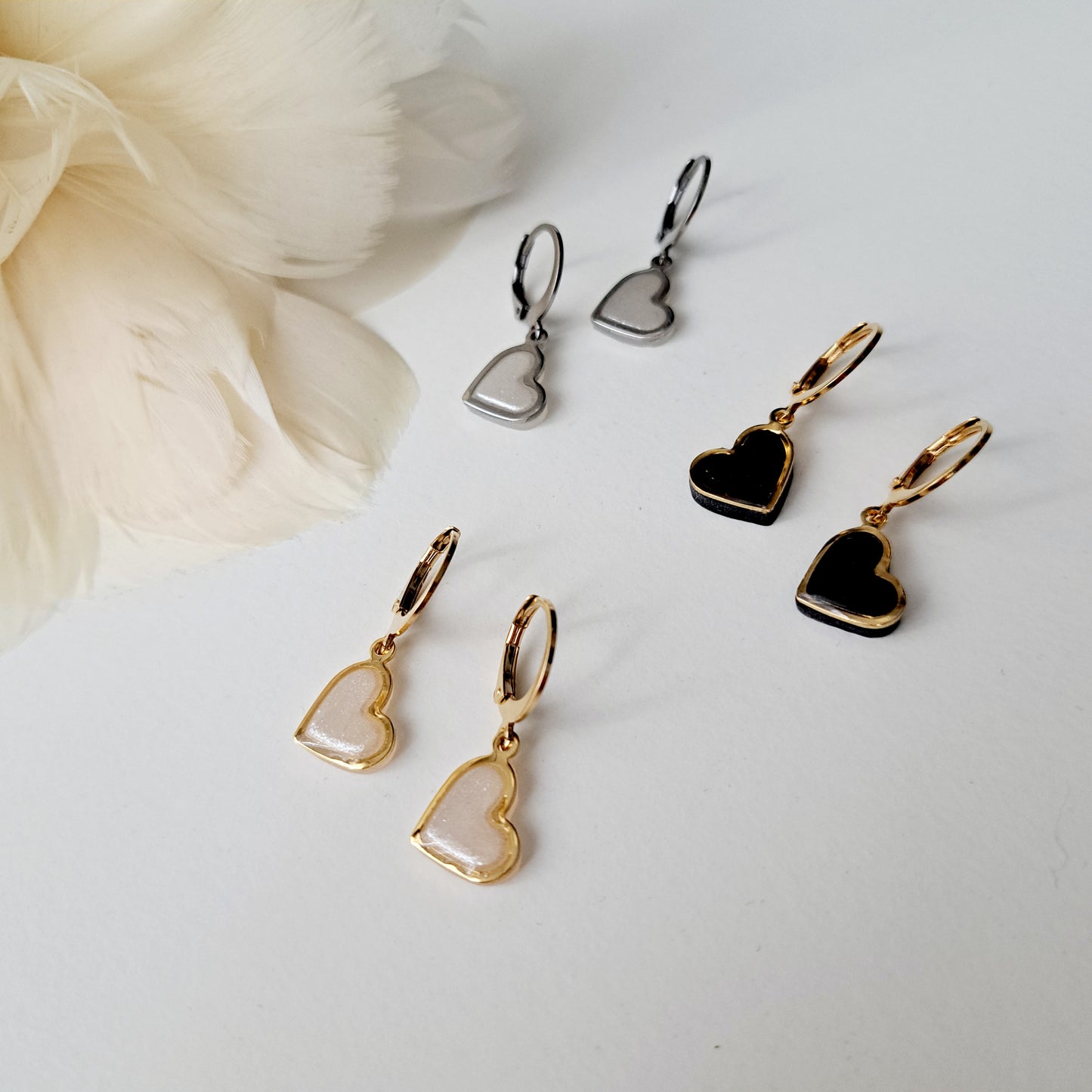 LITTLE HEART, hoop earrings, ivory/gold