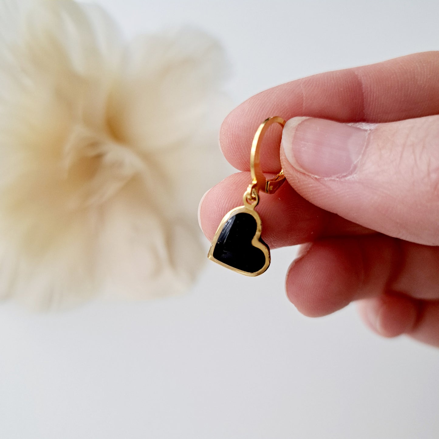 LITTLE HEART, hoop earrings, black/gold