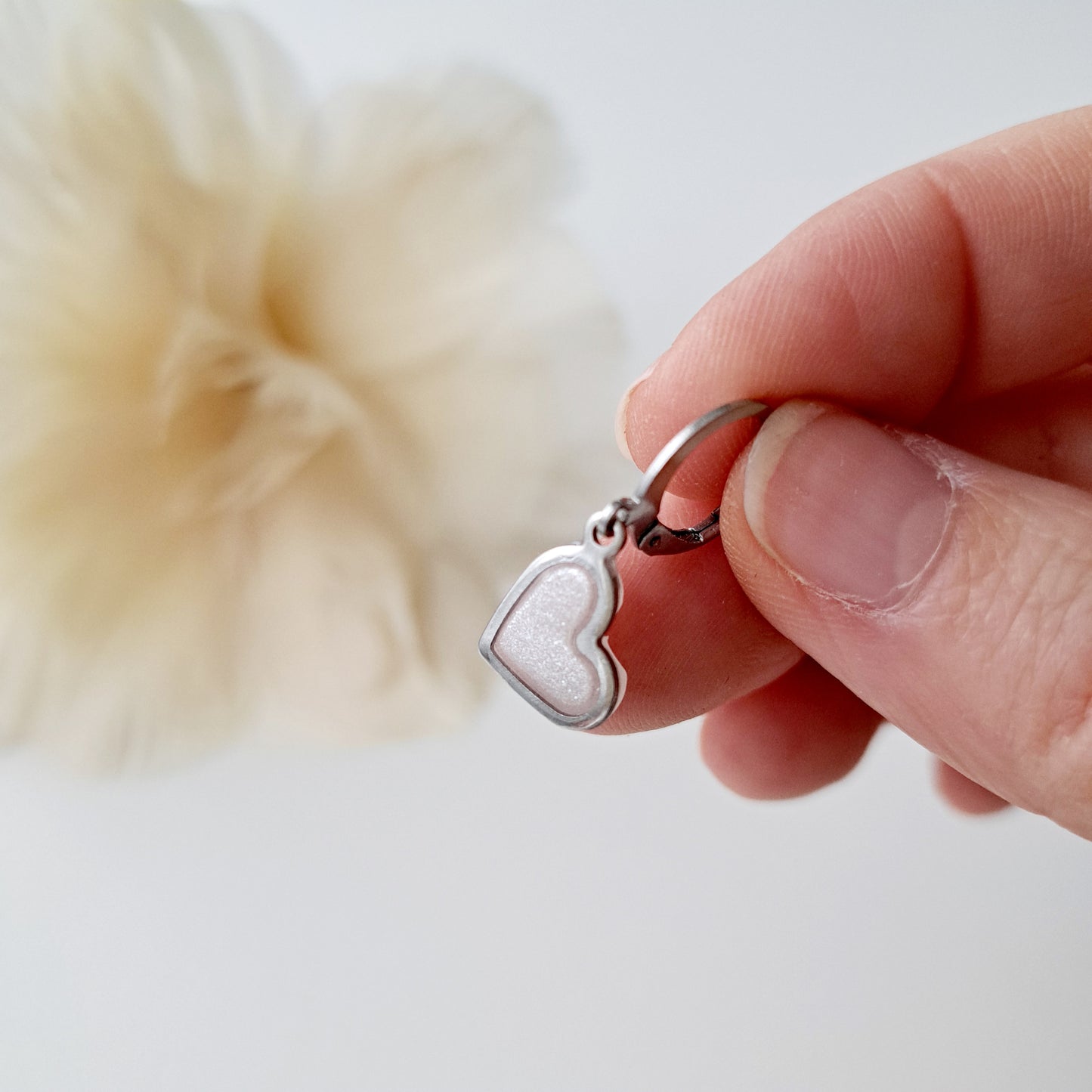 LITTLE HEART, hoop earrings, ivory/silver