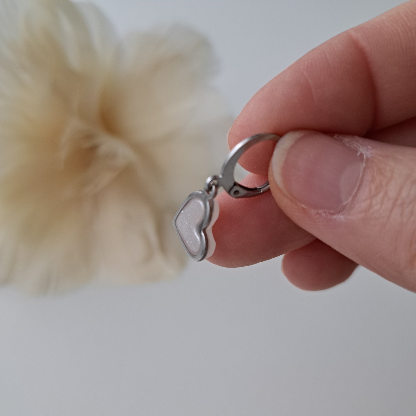 LITTLE HEART, hoop earrings, ivory/silver