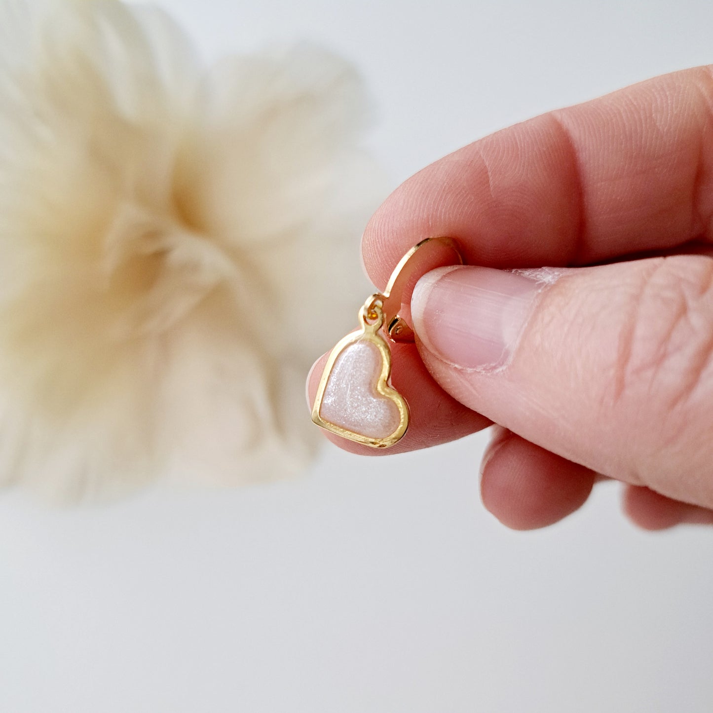 LITTLE HEART, hoop earrings, ivory/gold