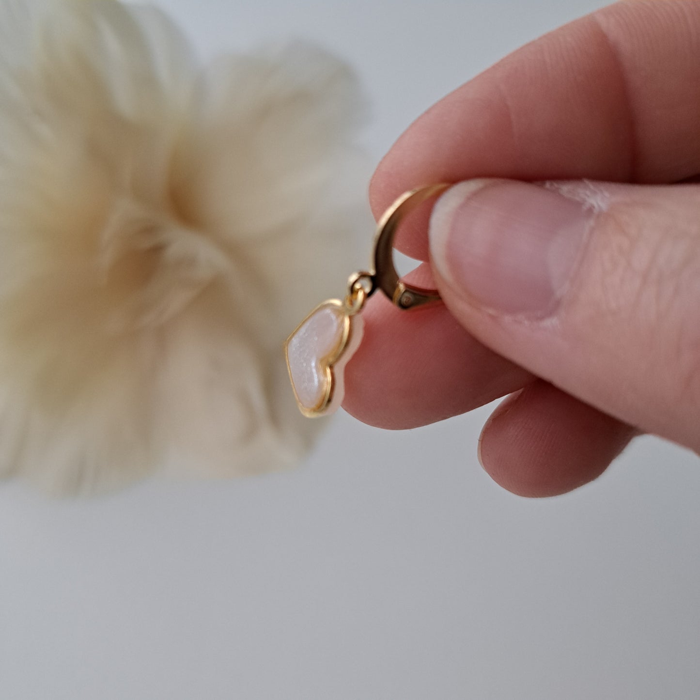 LITTLE HEART, hoop earrings, ivory/gold