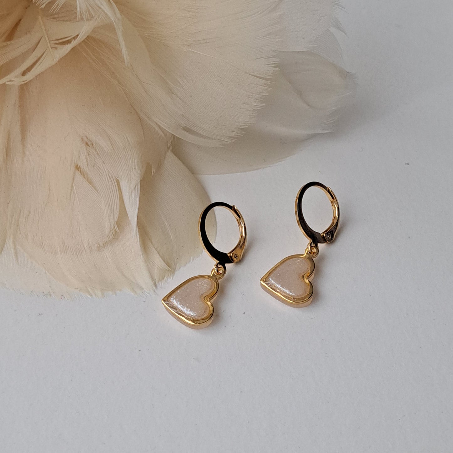 LITTLE HEART, hoop earrings, ivory/gold