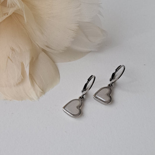 LITTLE HEART, hoop earrings, ivory/silver