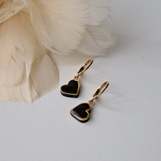 LITTLE HEART, hoop earrings, black/gold