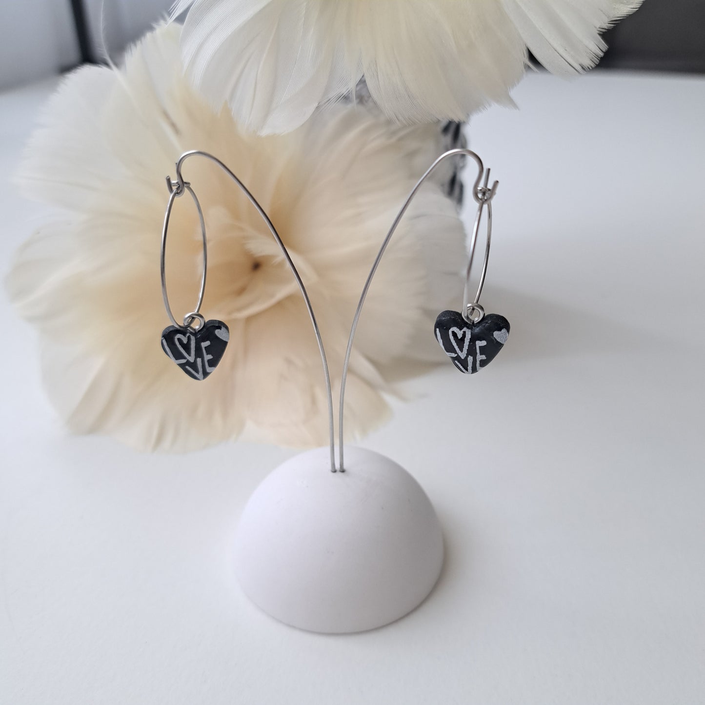 LOVE-PRINT, hoop earrings, white/black/gold or silver