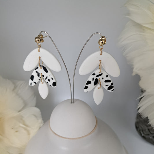 REBECCA statement earrings, white/black/gold